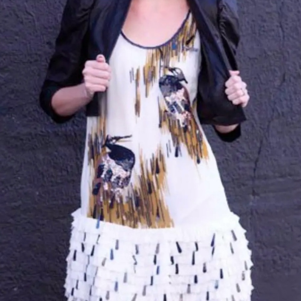 French Connection Black and Cream Mini Dress